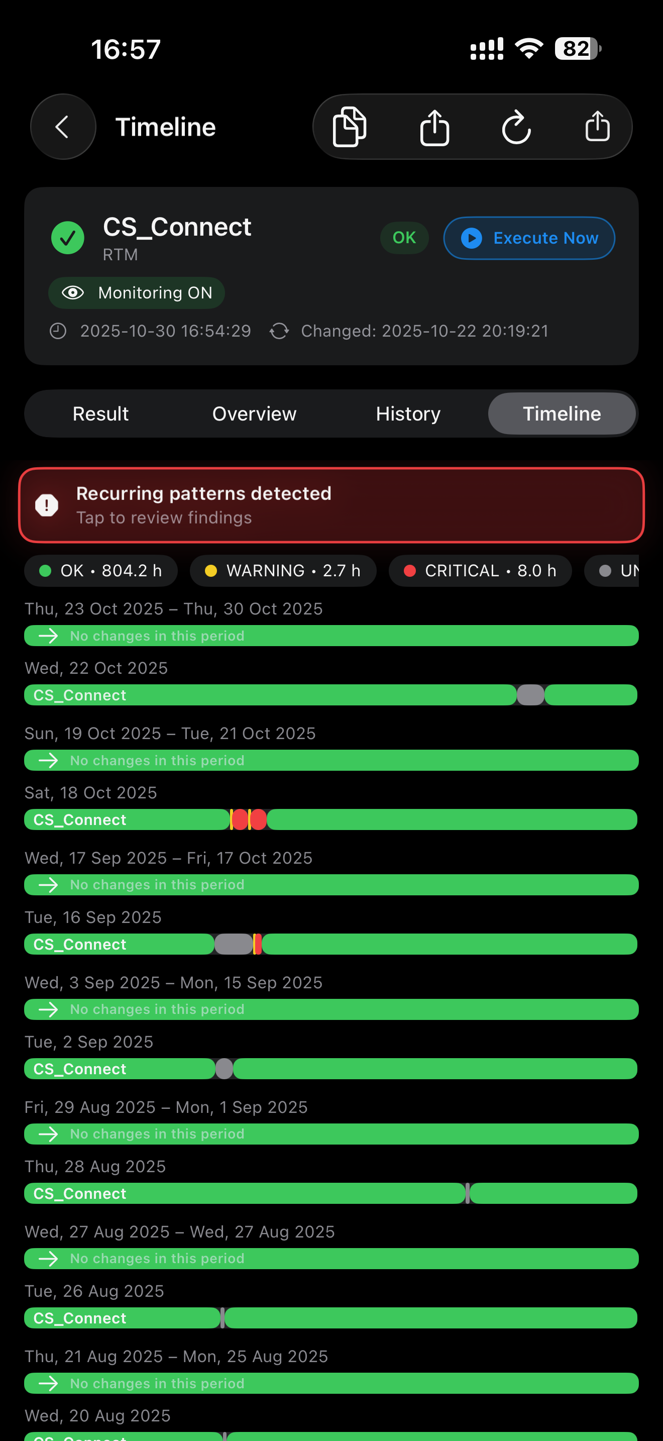 Timeline with recurrent event detection